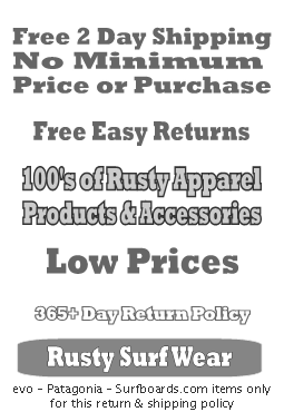 Rusty free shipping and 365 day 100% returns.